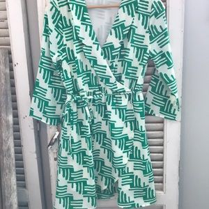 Green and white dress